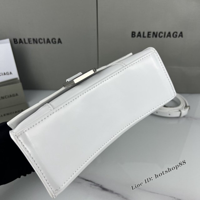 Balenciaga專櫃爆款白色平紋銀扣手提女包 巴黎世家原廠xs號Hourglass沙漏包 款號：8896 fyj1200